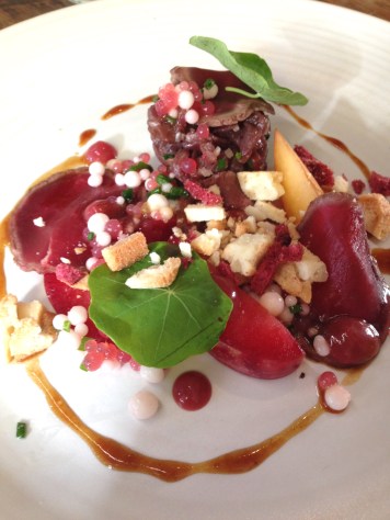 Kangaroo loin, mastic, native plum and wild rosella flower