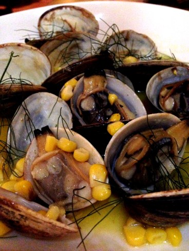 Clams with fermented corn and smoked butter from Pei Modern, Sydney