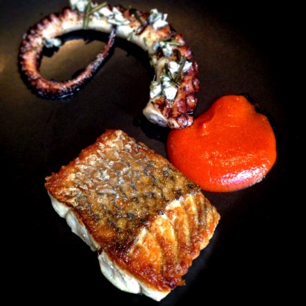 Pan Roasted Barramundi, Octopus, White Anchovy, Rosemary from Print Hall Dining Room