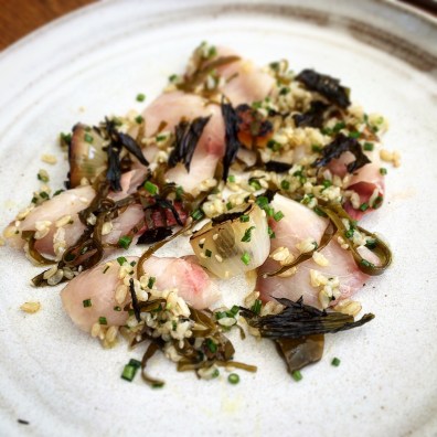 Cold smoked Hiramasa kingfish, Tasmanian wakame, brown rice and sesame