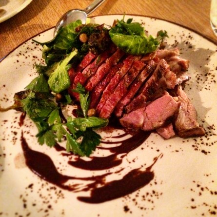 Coal roasted young lamb with Brussel sprouts and black garlic