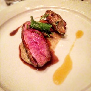 Crisp skin smoked duck breast with roasted Jerusalem artichoke and preserved cumquats